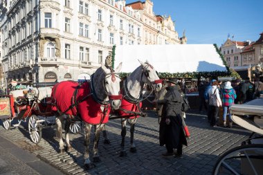 Noel tarihi kent meydanına turistlere bekliyor at arabası