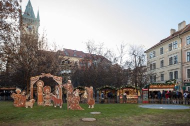 Nativity scene at Old Town Square in Prague clipart