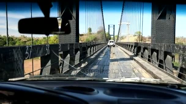 Crossing old famous eiffel bridge over madagascar river — Stock Video