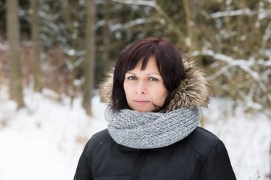 woman without makeup in winter time