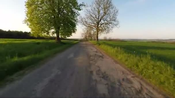 Car driving in spring rural countryside — Stock Video