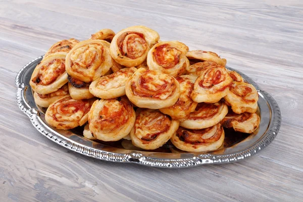 Homemade bacon snail like Hawaiian pizza — Stock Photo, Image