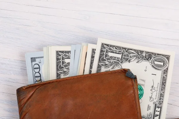 Leather wallet with USA dollars money — Stock Photo, Image