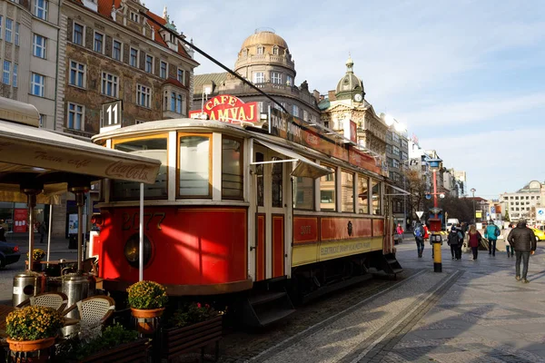 Restaurant like as tram on Wenceslas square — Stock Photo, Image