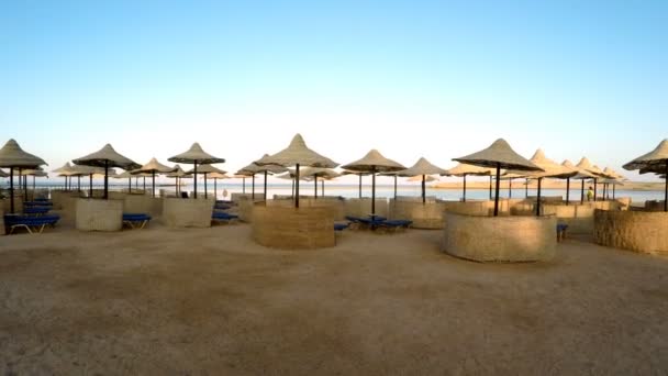 海滩太阳阳伞和蓝天, 假日在埃及 — 图库视频影像