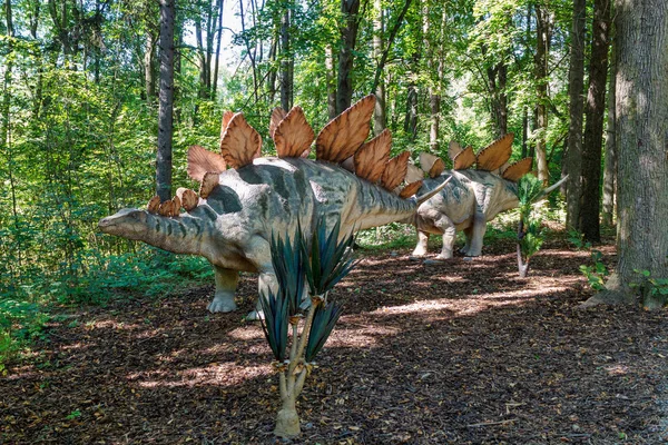 Dinossauro pré-histórico stegosaurus na natureza — Fotografia de Stock