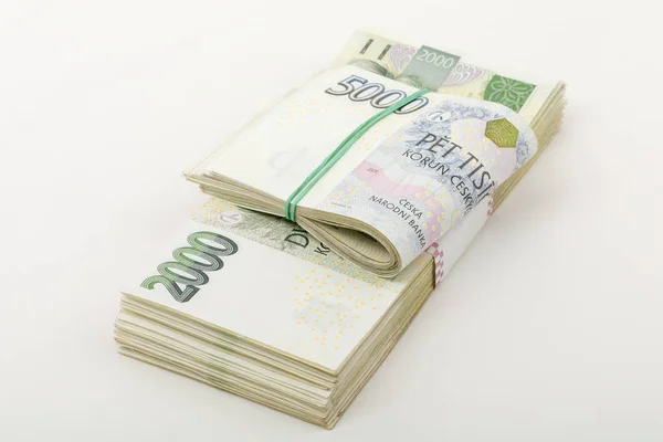 Billetes checos 5 y 2 mil coronas — Foto de Stock