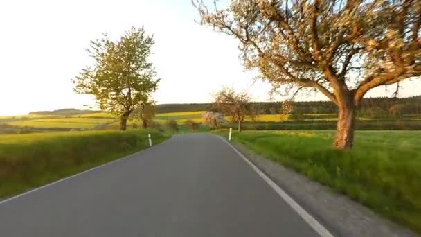 Carro dirigindo na primavera no campo rural — Vídeo de Stock