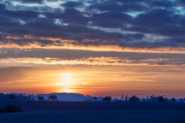 Sonbahar sisli ve sisli gündoğumu manzara