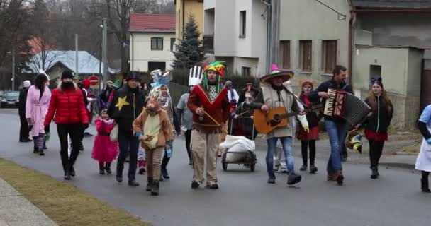 Orang-orang menghadiri Karnaval Slavia Masopust — Stok Video