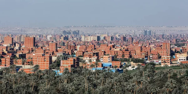 Vista Del Horizonte Panorámico Ciudad Cairo Desde Las Pirámides Meseta — Foto de Stock