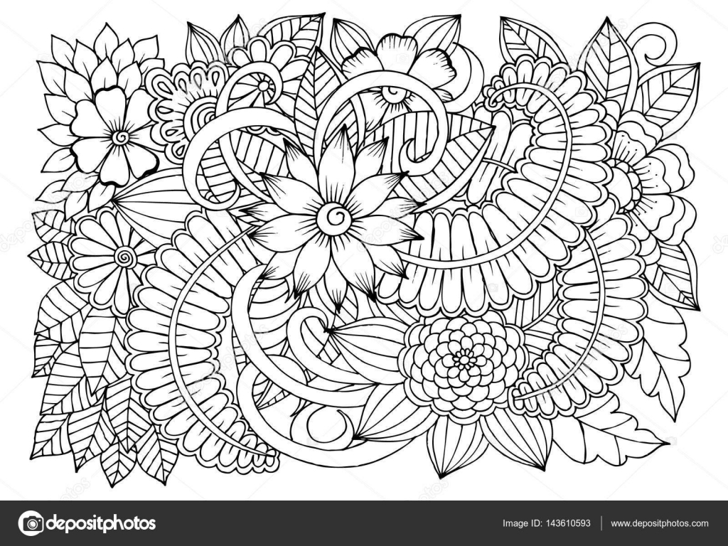Reticolo di fiore bianco e nero per libro da colorare adulto Disegno floreale di Doodle Pagina da colorare di arte terapia — Vettoriali di Emila1604
