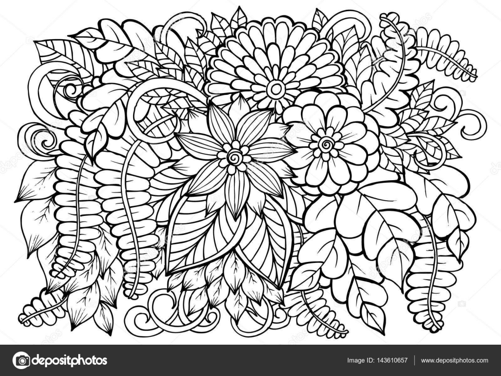 Vector il reticolo di fiore bianco e nero per libro da colorare adulto Disegno floreale di Doodle Pagina da colorare di arte terapia — Vettoriali di