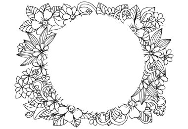 Vektör çerçeve çiçek siyah ve beyaz. Boyama için kullanabilirsiniz ve