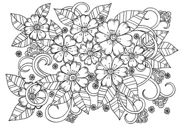 Doodle çiçek desenli siyah ve beyaz. Boyama kitabı sayfası