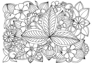 Doodle çiçek desenli siyah ve beyaz. Boyama kitabı sayfası