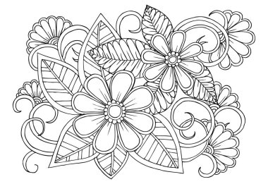 Doodle çiçek desenli siyah ve beyaz. Boyama kitabı sayfası