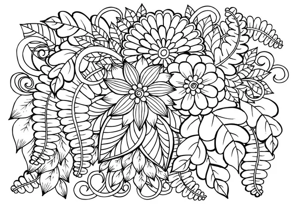 Vector Black and white flower pattern for adult coloring book. — Stock Vector