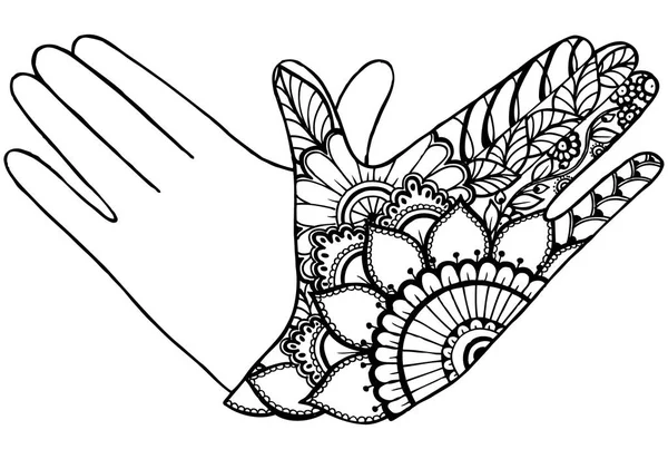 Zwart-wit bloemenpatroon op een hand . — Stockvector