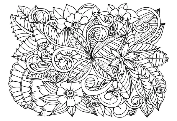 Doodle virágmintás, fekete-fehér. Kifestőkönyv oldal — Stock Vector