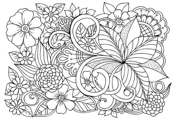 白と黒の花柄を落書き。塗り絵のページ — ストックベクタ