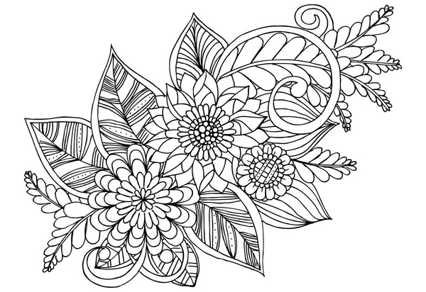 Doodle padrão floral em preto e branco. Página para colorir livro — Vetor de Stock