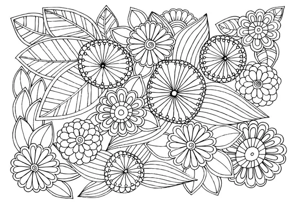 Doodle motif floral en noir et blanc. Page pour livre à colorier — Image vectorielle