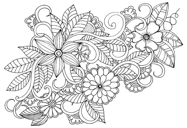 Doodle motif floral en noir et blanc. Page pour livre à colorier — Image vectorielle