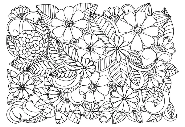 Doodle kwiatowy wzór w biało-czarne. Kolorowanie książki na stronie — Wektor stockowy