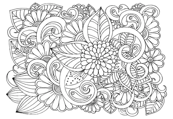 Doodle floral pattern in black and white. Page for coloring book — Stock Vector