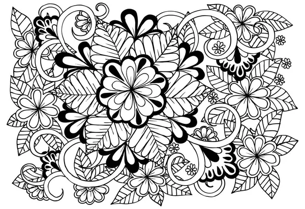 白と黒の花柄を落書き。塗り絵のページ — ストックベクタ