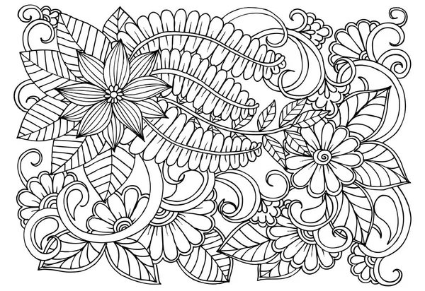 Motivo floreale Doodle in bianco e nero. Pagina per libro da colorare — Vettoriale Stock