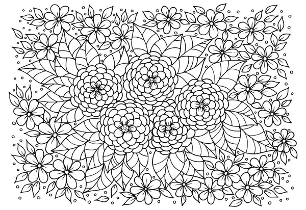 Doodle квітковий візерунок в чорно-білому кольорі. Сторінка для розмальовки — стоковий вектор