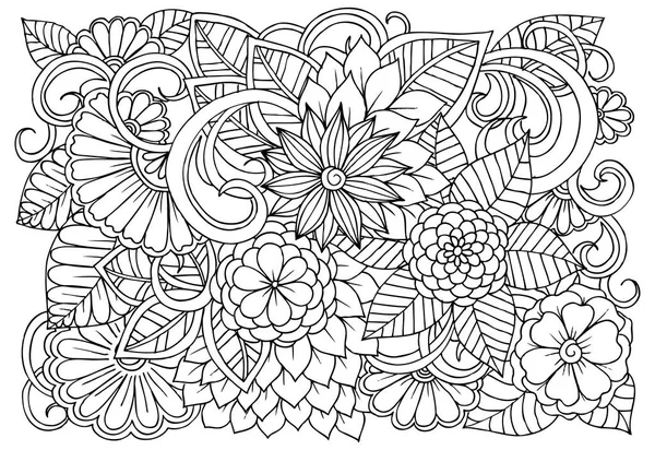 Motivo floreale Doodle in bianco e nero. Pagina per libro da colorare — Vettoriale Stock