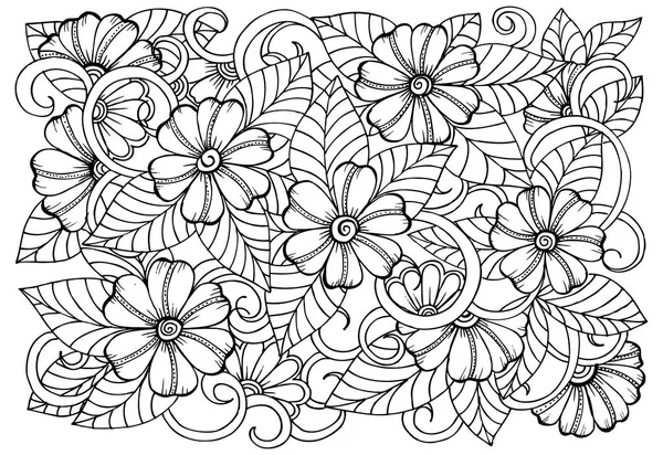 Doodle floral pattern in black and white. Page for coloring book — Stock Vector