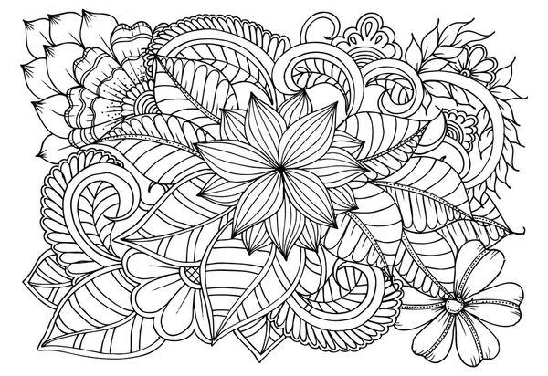 Motivo floreale Doodle in bianco e nero. Pagina per libro da colorare — Vettoriale Stock