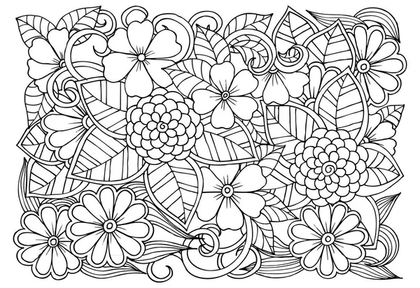 Doodle blommigt mönster i svart och vitt. Sidan för målarbok — Stock vektor