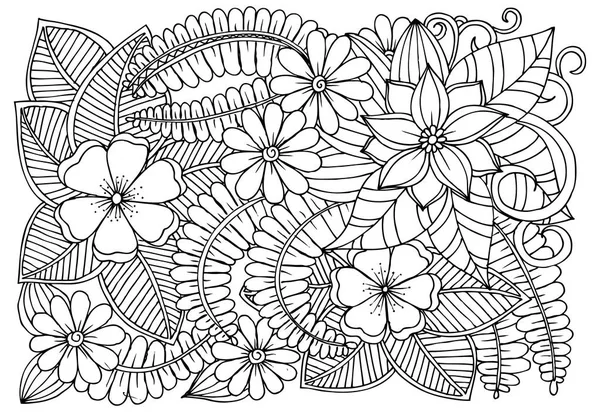 Doodle motif floral en noir et blanc. Page pour livre à colorier — Image vectorielle