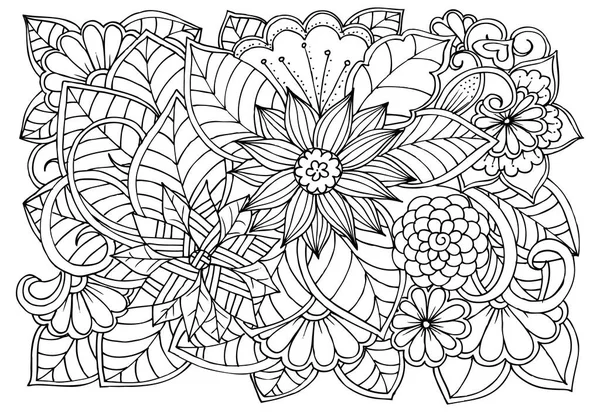 Doodle padrão floral em preto e branco. Página para colorir livro — Vetor de Stock