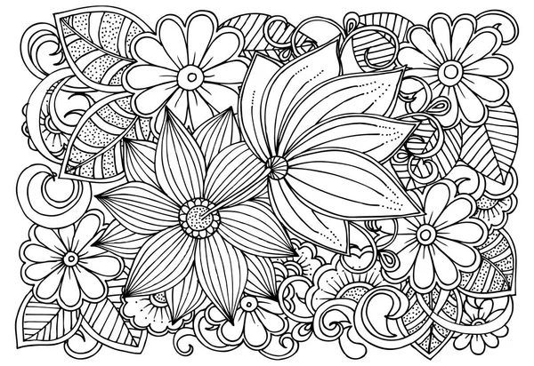 Doodle floral μοτίβο σε μαύρο και άσπρο. Σελίδα για βιβλίο με σελίδες χρωματισμού — Διανυσματικό Αρχείο