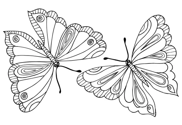 Vector drawing of butterflies for  coloring book. — Stock Vector