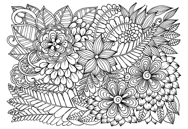 Doodle motif floral en noir et blanc. Page pour livre à colorier — Image vectorielle