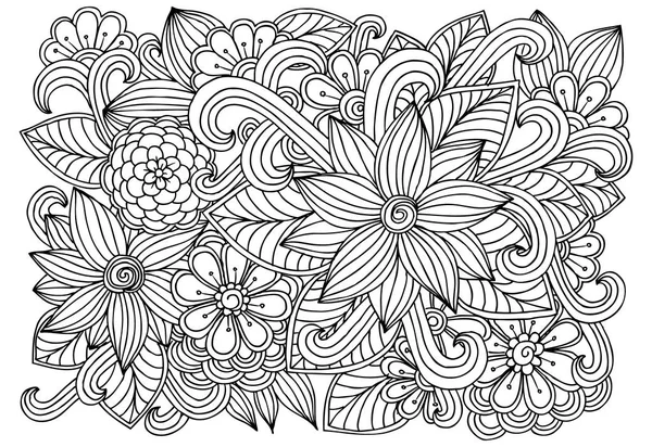 Doodle motif floral en noir et blanc. Page pour livre à colorier — Image vectorielle
