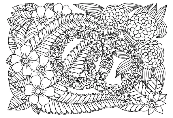 Doodle padrão floral em preto e branco. Página para colorir livro —  Vetores de Stock