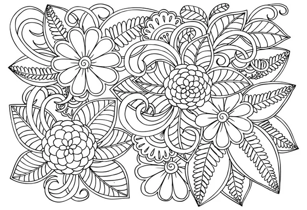 Doodle floral pattern in black and white. Page for coloring book — Stock Vector