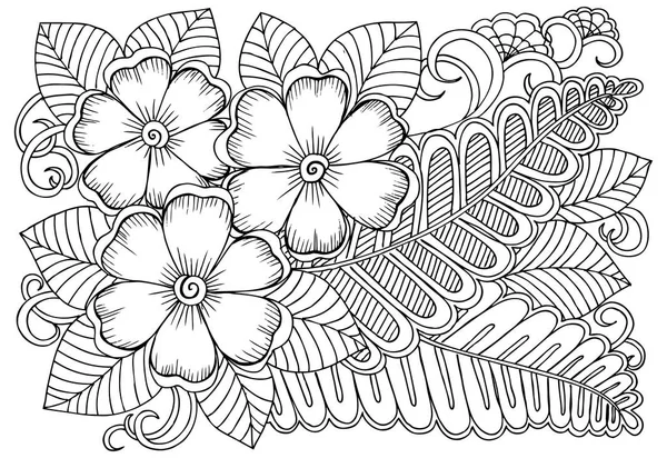 Motivo floreale Doodle in bianco e nero. Pagina per libro da colorare — Vettoriale Stock