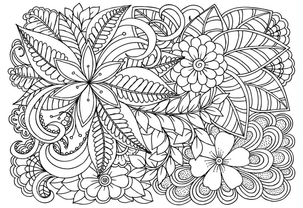 Doodle квітковий візерунок в чорно-білому кольорі. Сторінка для розмальовки — стоковий вектор