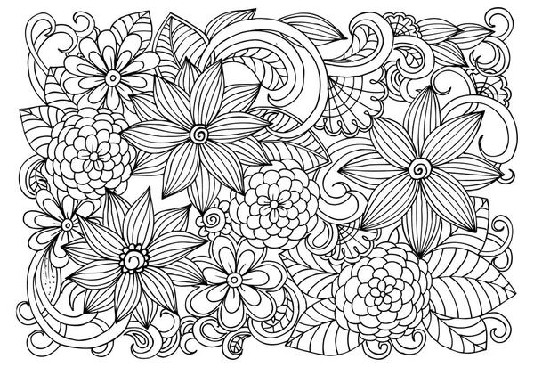 Motivo floreale Doodle in bianco e nero. Pagina per libro da colorare — Vettoriale Stock