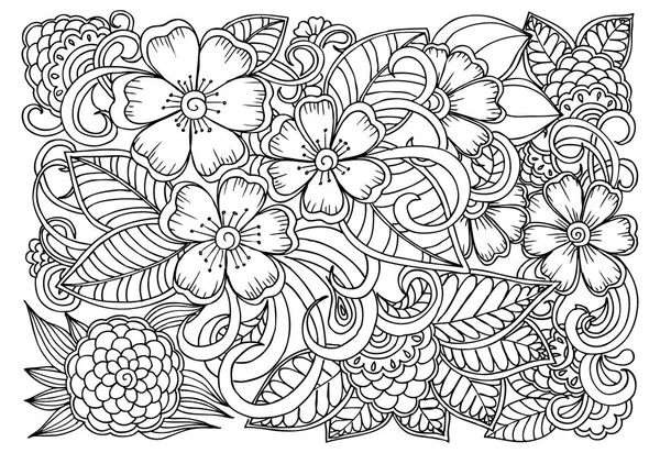 Doodle motif floral en noir et blanc. Page pour livre à colorier — Image vectorielle