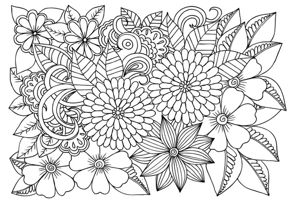 Doodle çiçek desenli siyah ve beyaz. Boyama kitabı sayfası